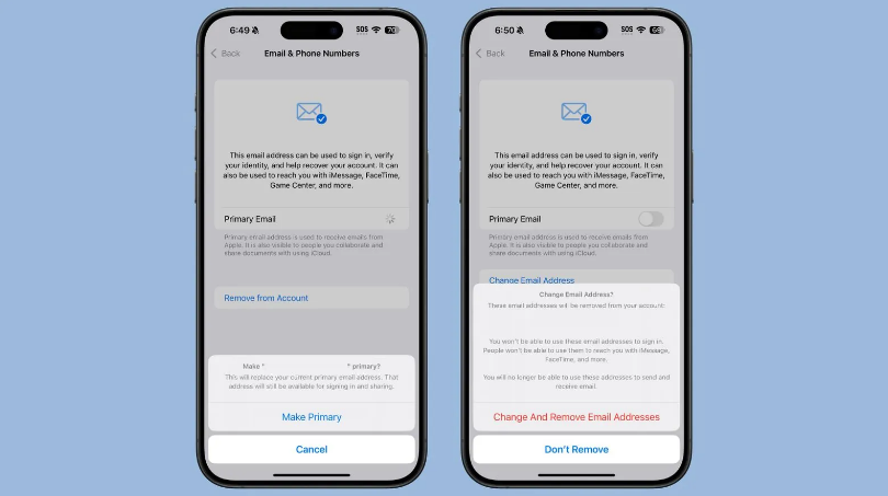 恩阳苹果手机维修分享苹果 iOS 18.1 支持设置“主要”邮箱地址并更改 iCloud 邮箱 